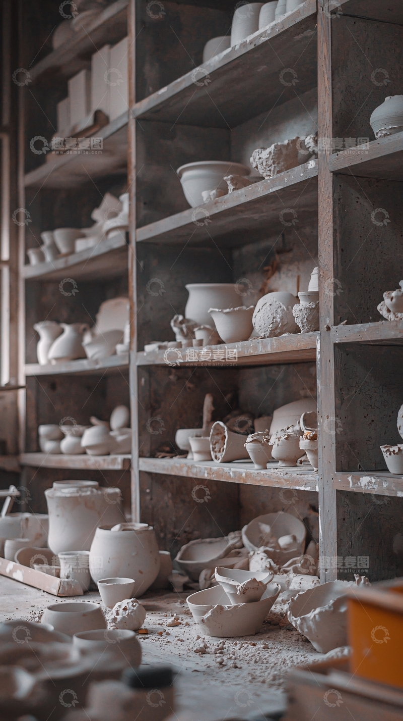 高清大图下载【趣麦麦图】陶瓷工作室货架
