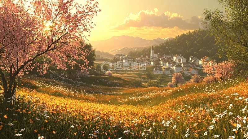 高清大图下载【趣麦麦图】春日阳光下的美丽村庄