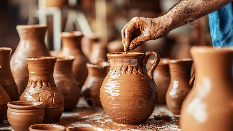 高清大图下载【趣麦麦图】陶艺家制作陶罐