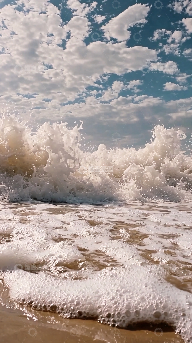 高清大图下载【趣麦麦图】海浪拍打沙滩