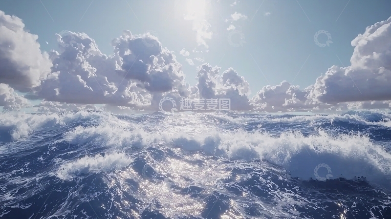 高清大图下载【趣麦麦图】阳光下的波涛汹涌的大海