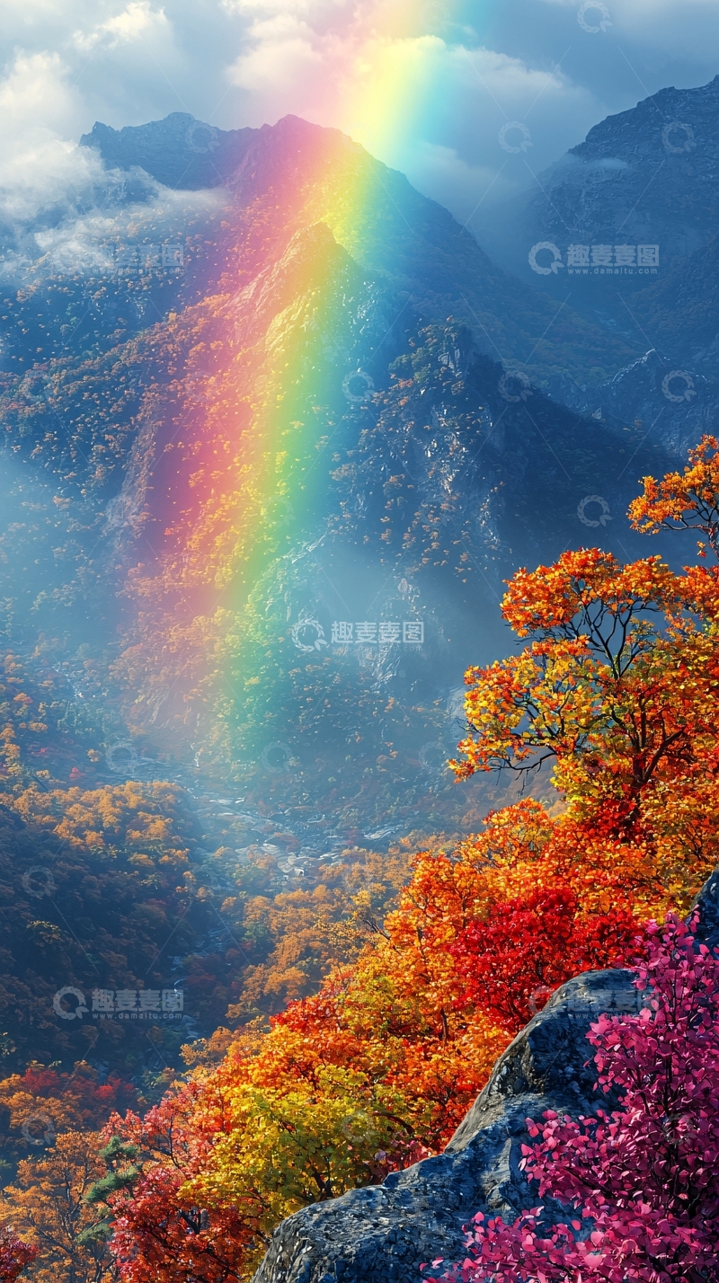 高清大图下载【趣麦麦图】壮丽山景之上的七色彩虹