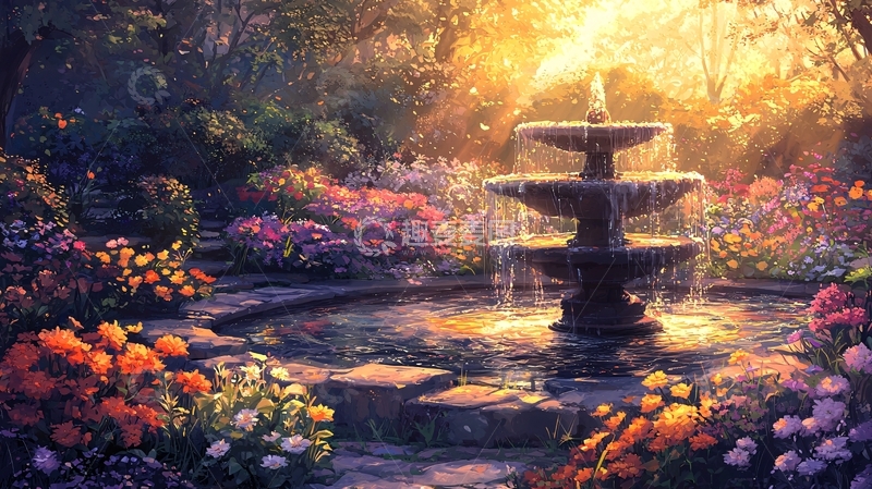 高清大图下载【趣麦麦图】花园里的喷泉
