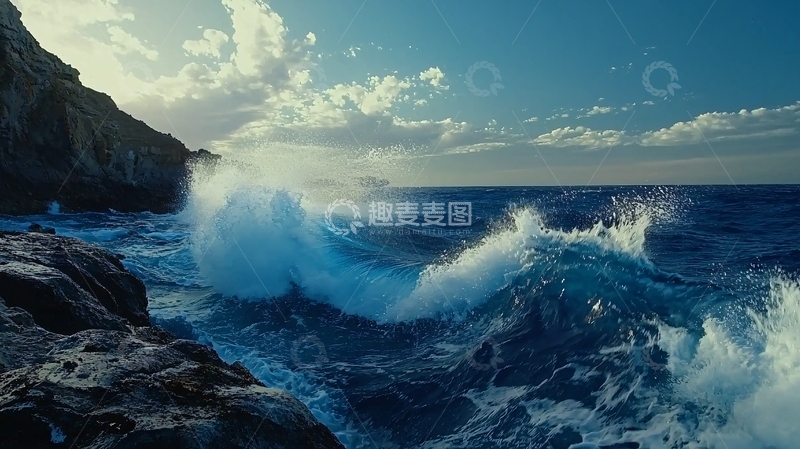 高清大图下载【趣麦麦图】海浪拍打岩石海岸