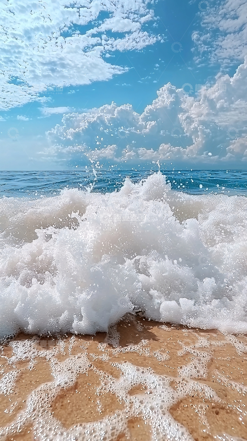 高清大图下载【趣麦麦图】海浪拍打沙滩