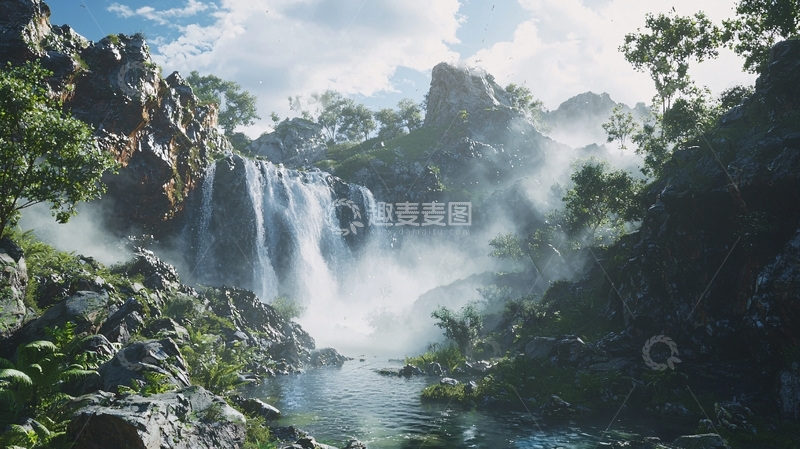高清大图下载【趣麦麦图】梦幻般瀑布飞流直下
