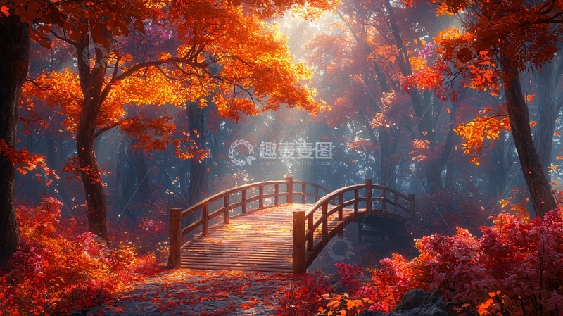 高清大图下载【趣麦麦图】秋日森林的浪漫桥梁