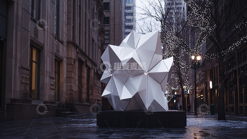 高清大图下载【趣麦麦图】城市街道上的白色几何雕塑