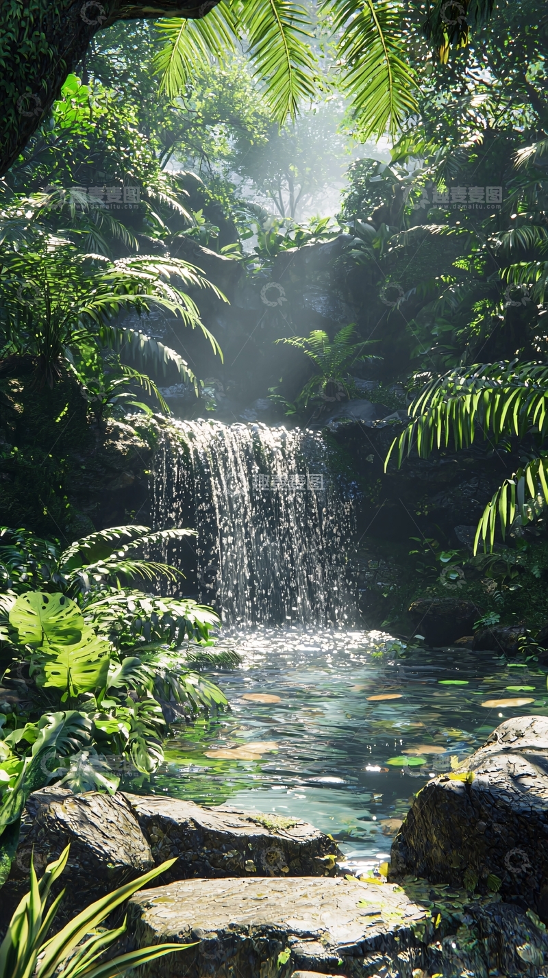 高清大图下载【趣麦麦图】热带雨林瀑布