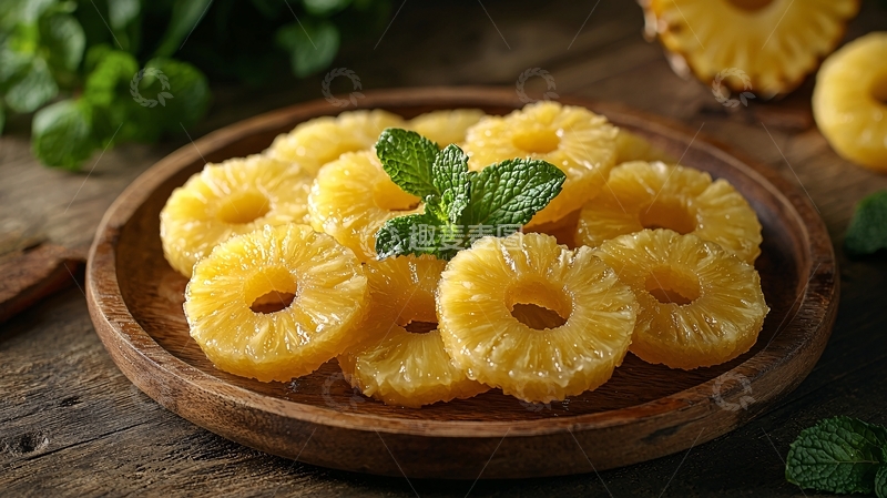 高清大图下载【趣麦麦图】菠萝切片木盘薄荷叶