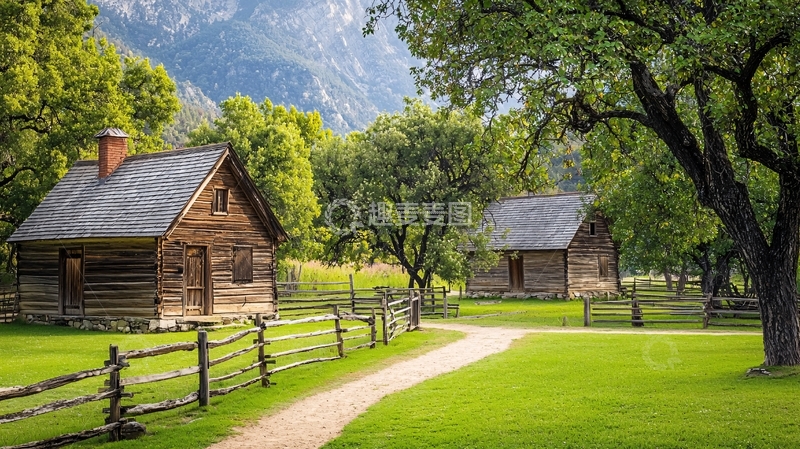 高清大图下载【趣麦麦图】山谷中的木屋