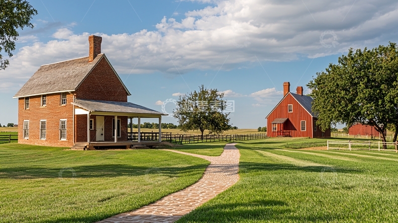 高清大图下载【趣麦麦图】红砖农舍与红色谷仓