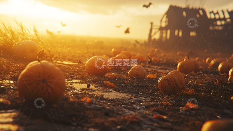 高清大图下载【趣麦麦图】落日余晖下的南瓜田