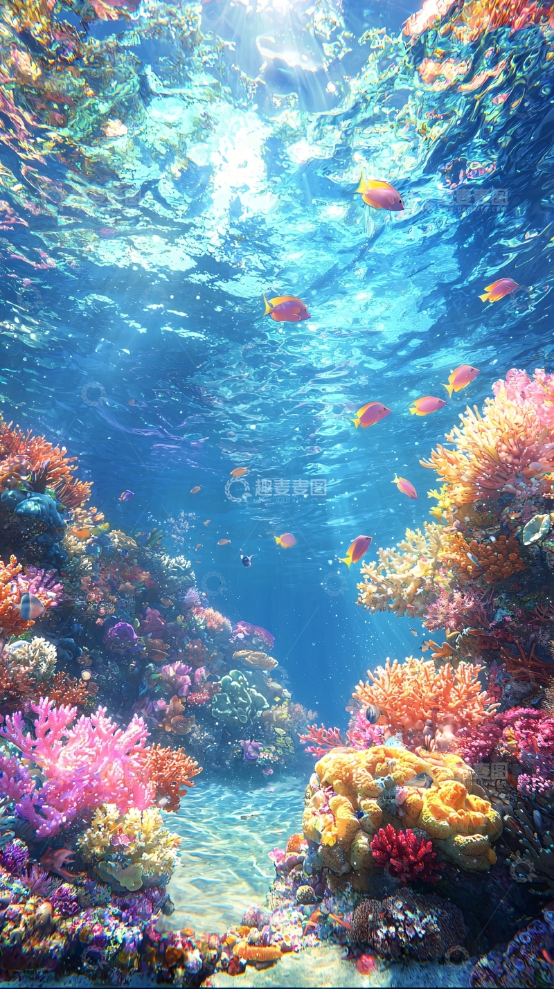 高清大图下载【趣麦麦图】水下珊瑚礁的热带鱼群