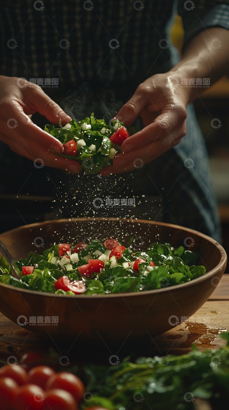 高清大图下载【趣麦麦图】双手捧着沙拉