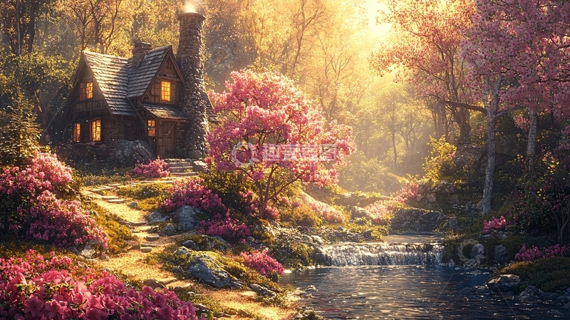 高清大图下载【趣麦麦图】童话小屋鲜花流水