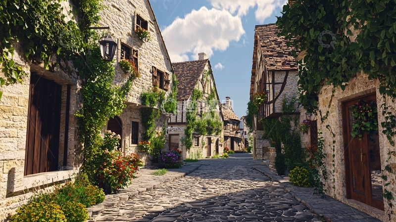 高清大图下载【趣麦麦图】欧洲古镇石板路
