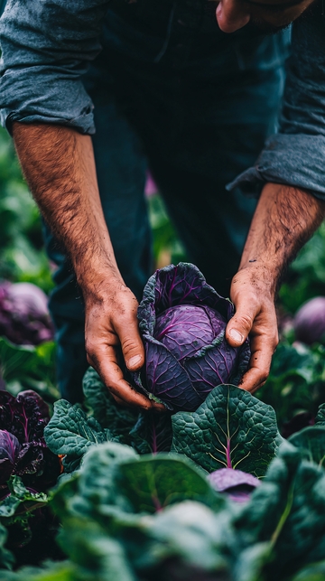 农民采摘紫甘蓝