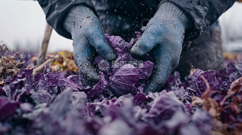 高清大图下载【趣麦麦图】农民双手采摘紫甘蓝