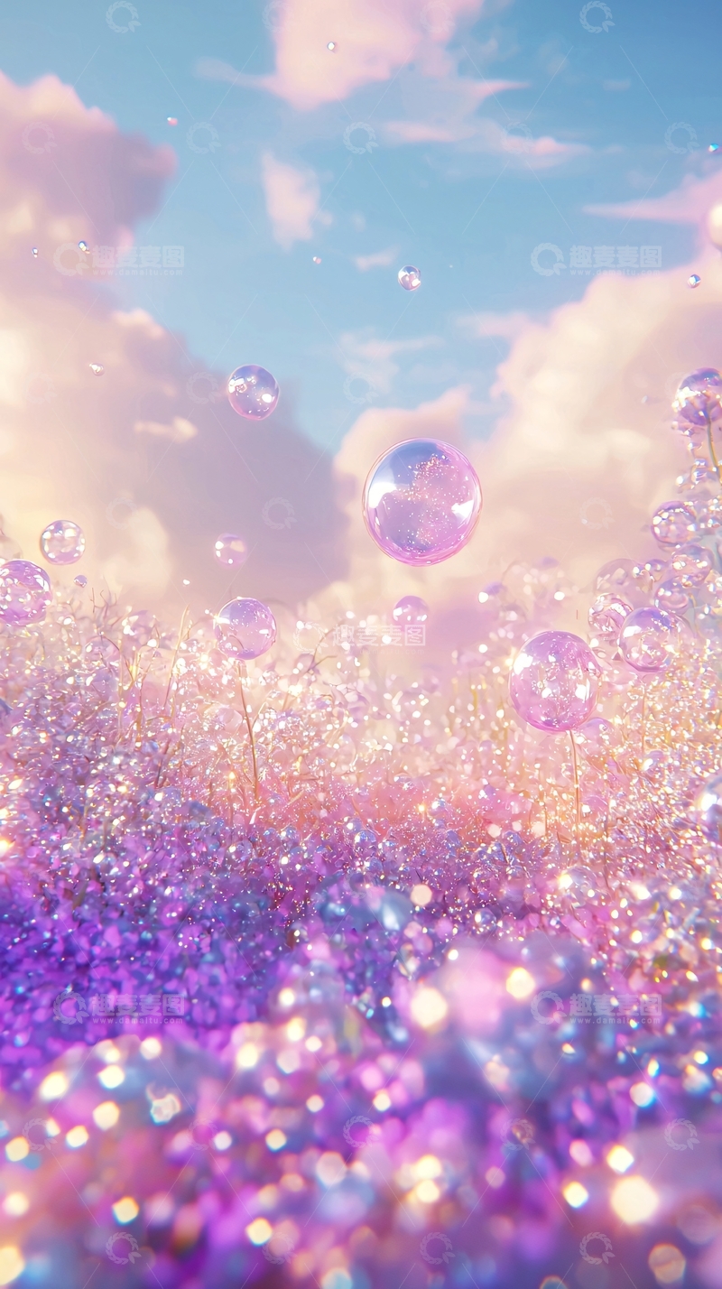 高清大图下载【趣麦麦图】梦幻泡泡紫色花田