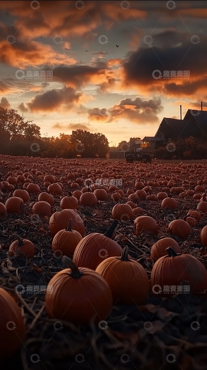 高清大图下载【趣麦麦图】南瓜田日落