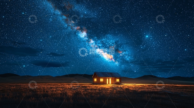 高清大图下载【趣麦麦图】星空下的木屋