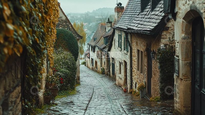 高清大图下载【趣麦麦图】雨中鹅卵石街道