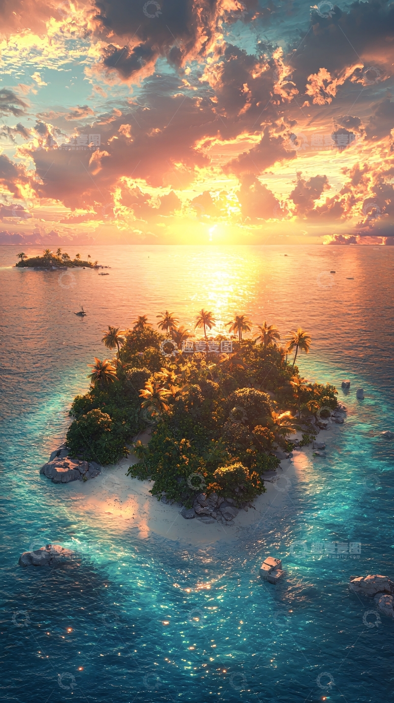 高清大图下载【趣麦麦图】热带岛屿日落美景