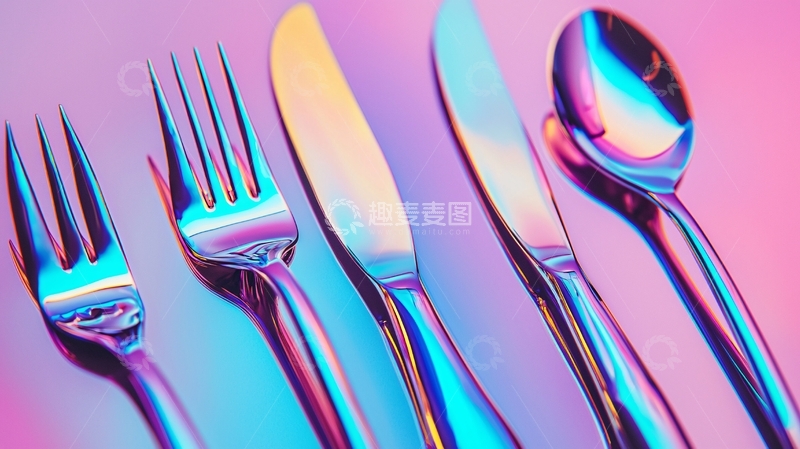 高清大图下载【趣麦麦图】彩色金属餐具