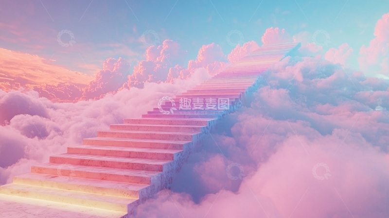 高清大图下载【趣麦麦图】云端粉色阶梯