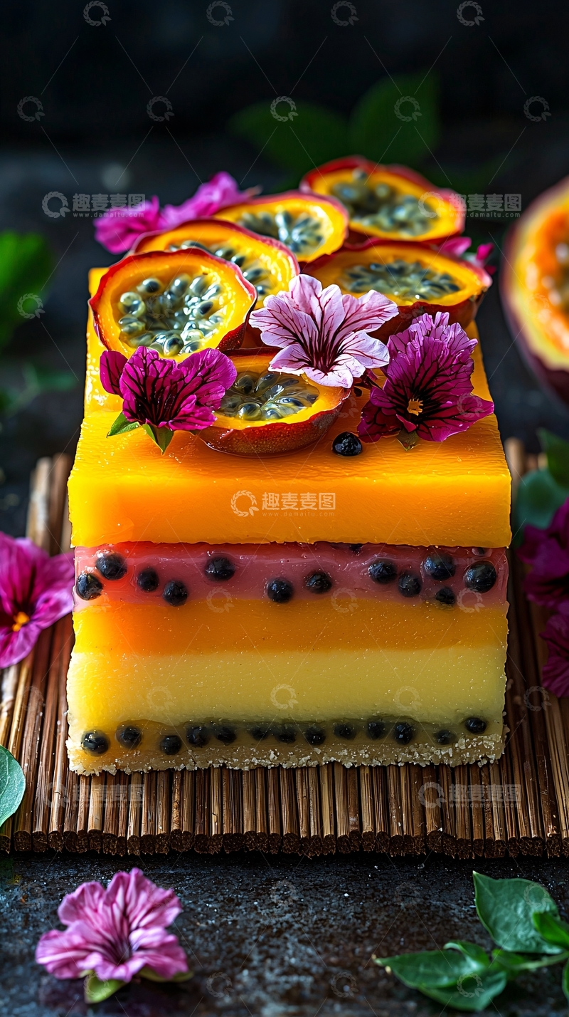 高清大图下载【趣麦麦图】热带水果装饰的精致蛋糕