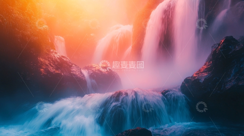 高清大图下载【趣麦麦图】梦幻般色彩的瀑布