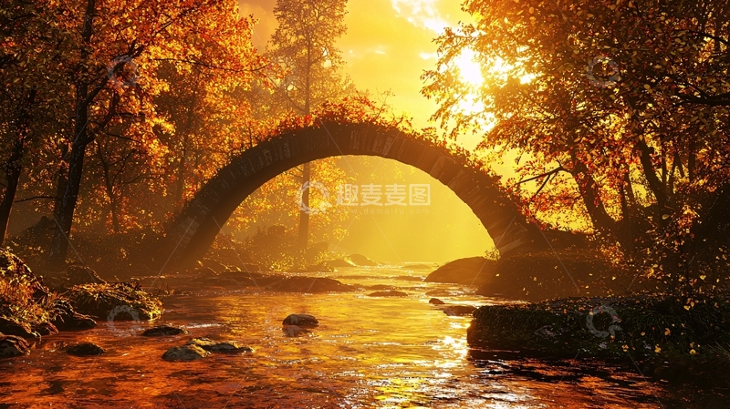 高清大图下载【趣麦麦图】秋季森林拱桥
