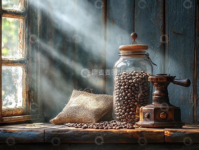 高清大图下载【趣麦麦图】阳光照耀的咖啡豆静物
