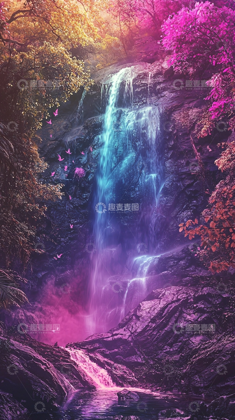 高清大图下载【趣麦麦图】梦幻彩虹瀑布