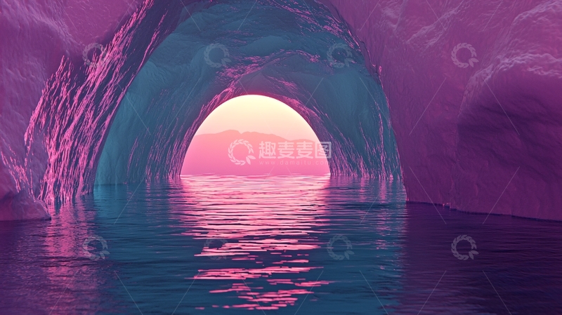 高清大图下载【趣麦麦图】冰川洞穴日落