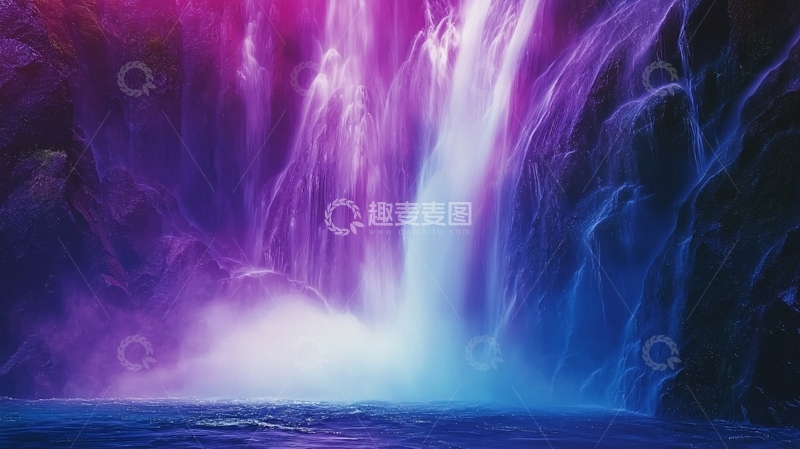 高清大图下载【趣麦麦图】梦幻紫色蓝色瀑布