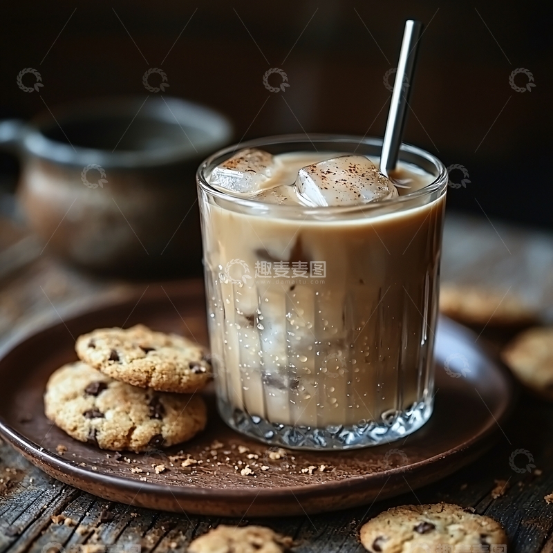 高清大图下载【趣麦麦图】冰咖啡与饼干的静物