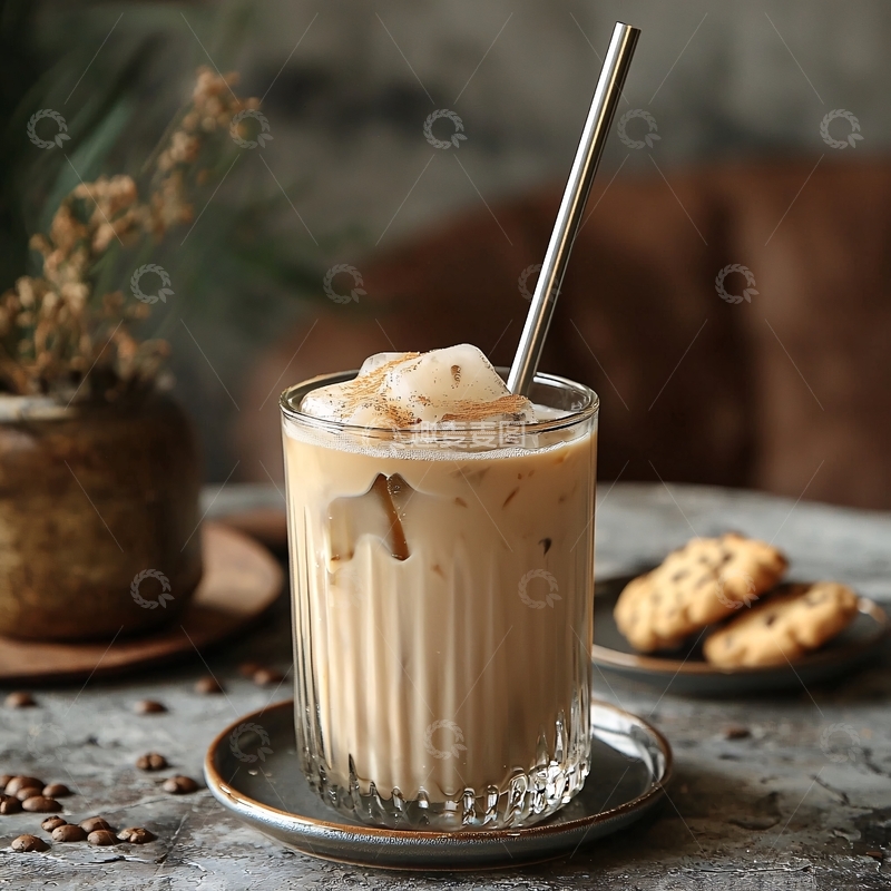 高清大图下载【趣麦麦图】冰咖啡饮品与饼干静物