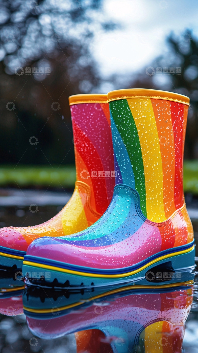 高清大图下载【趣麦麦图】彩虹雨靴
