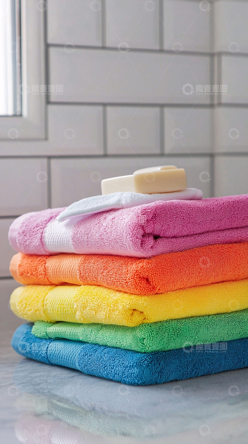 高清大图下载【趣麦麦图】彩色毛巾堆叠