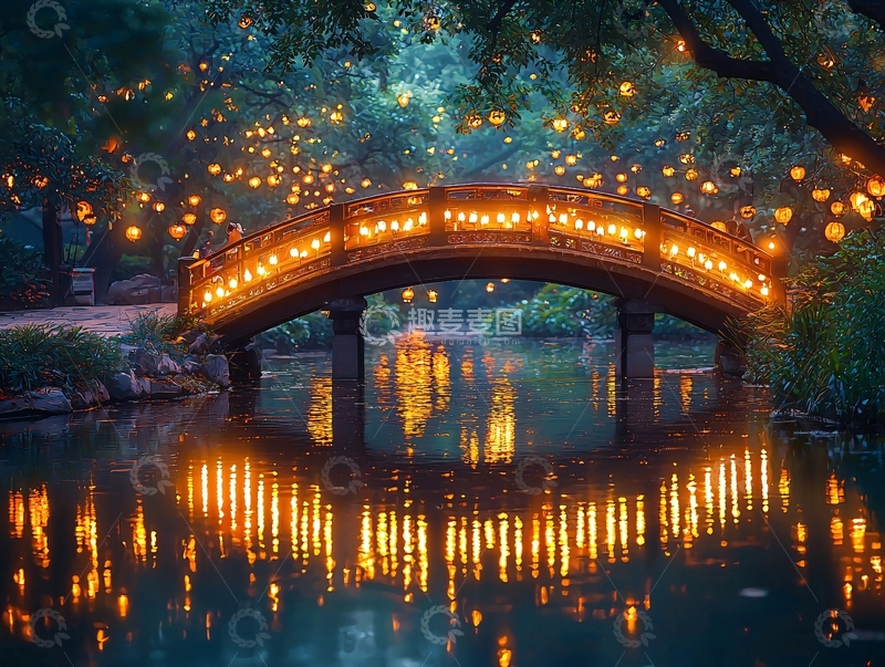 高清大图下载【趣麦麦图】夜晚桥梁景色