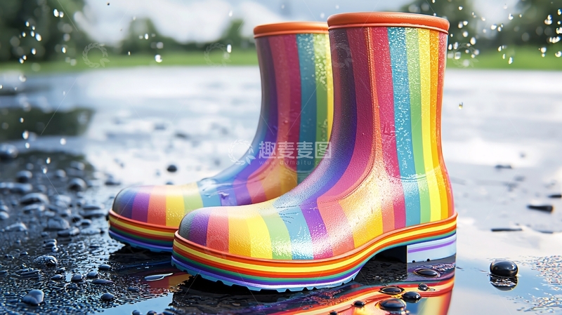 高清大图下载【趣麦麦图】彩虹雨靴