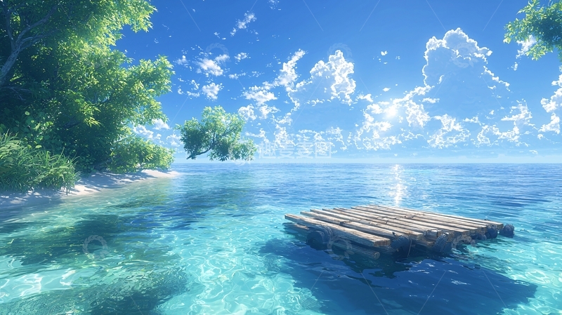 高清大图下载【趣麦麦图】平静的海面与蓝天白云