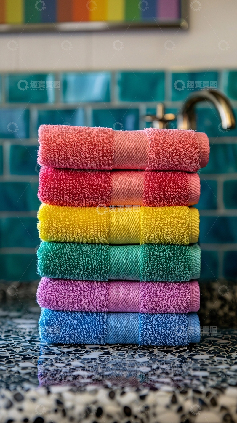 高清大图下载【趣麦麦图】彩色毛巾叠放