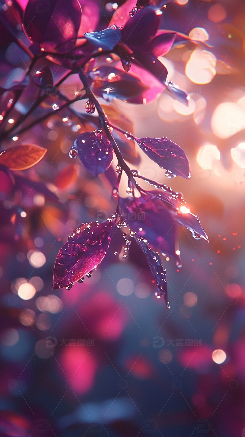 紫色叶子雨滴