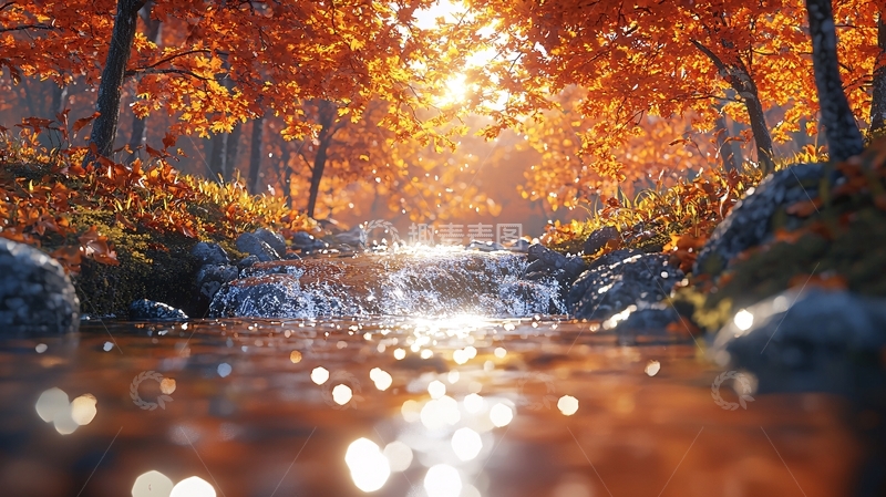 高清大图下载【趣麦麦图】秋日阳光下的溪流
