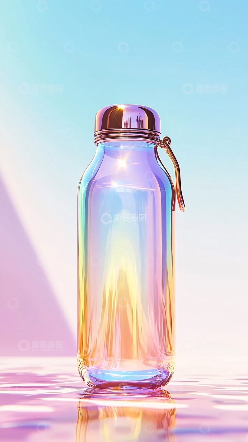 高清大图下载【趣麦麦图】彩虹渐变玻璃水瓶