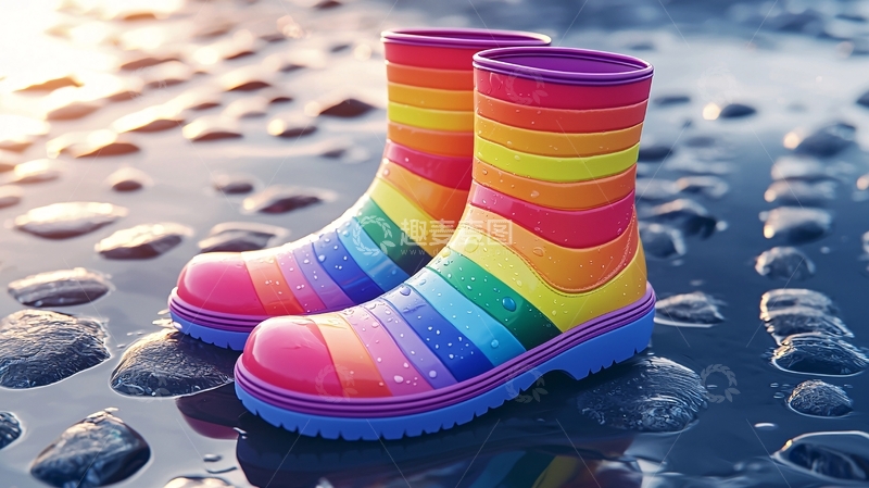 高清大图下载【趣麦麦图】彩虹色雨靴