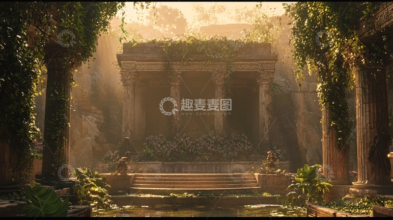 高清大图下载【趣麦麦图】阳光洒进废墟庭院